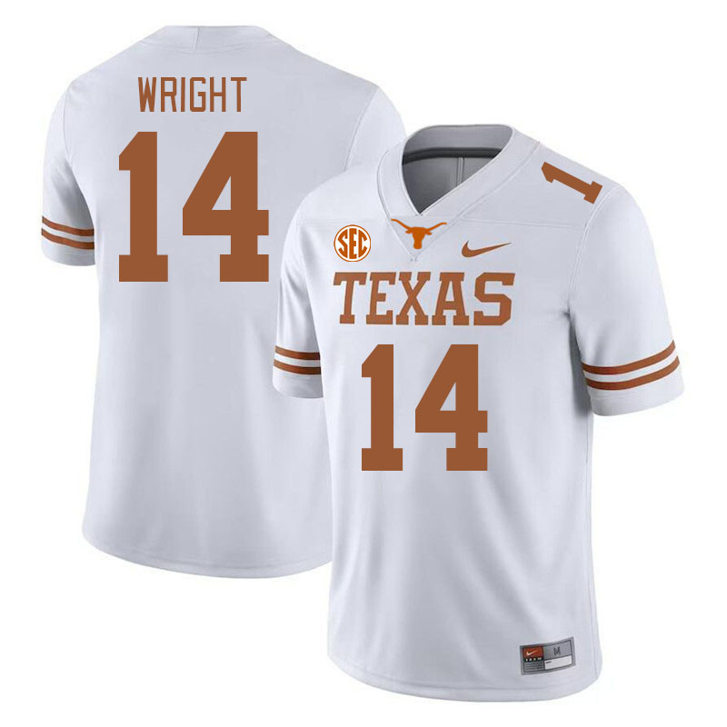 Texas Longhorns #14 Charles Wright SEC Conference College Football Jerseys Stitched Sale-White